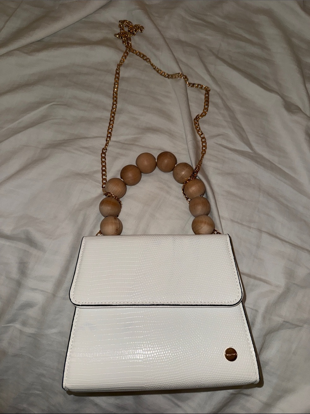 Olga berg wooden top handle bag white